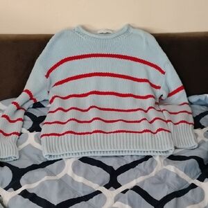 La Ligne Light Blue and Red Striped Sweater